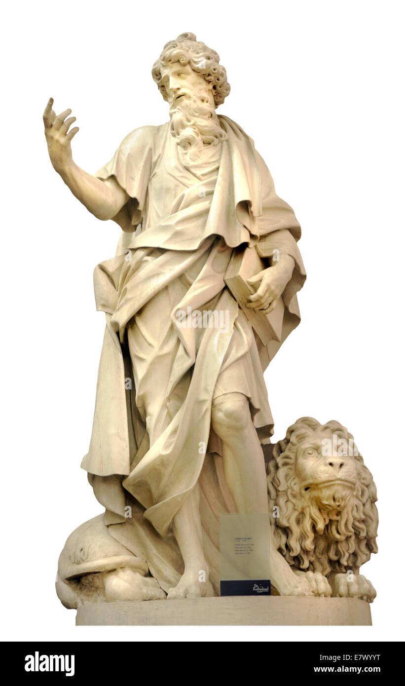 Antwerp / Antwerpen, Belgio. Cattedrale (Onze-Lieve-Vrouwkathedral: 1352-1521. Gotico): Statua di San Marco (c1780 Cornelio De Smet) Foto Stock