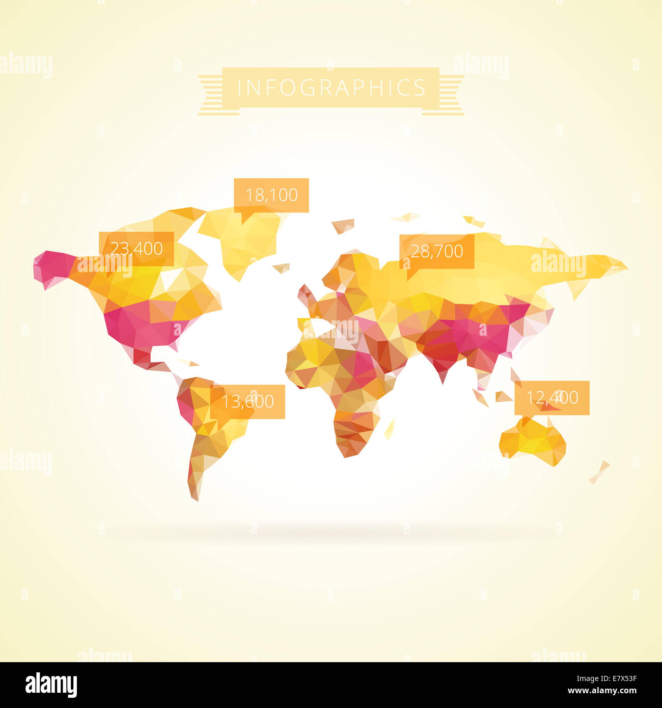 Mappa del mondo con elementi di infographics. Versione Raster. Foto Stock