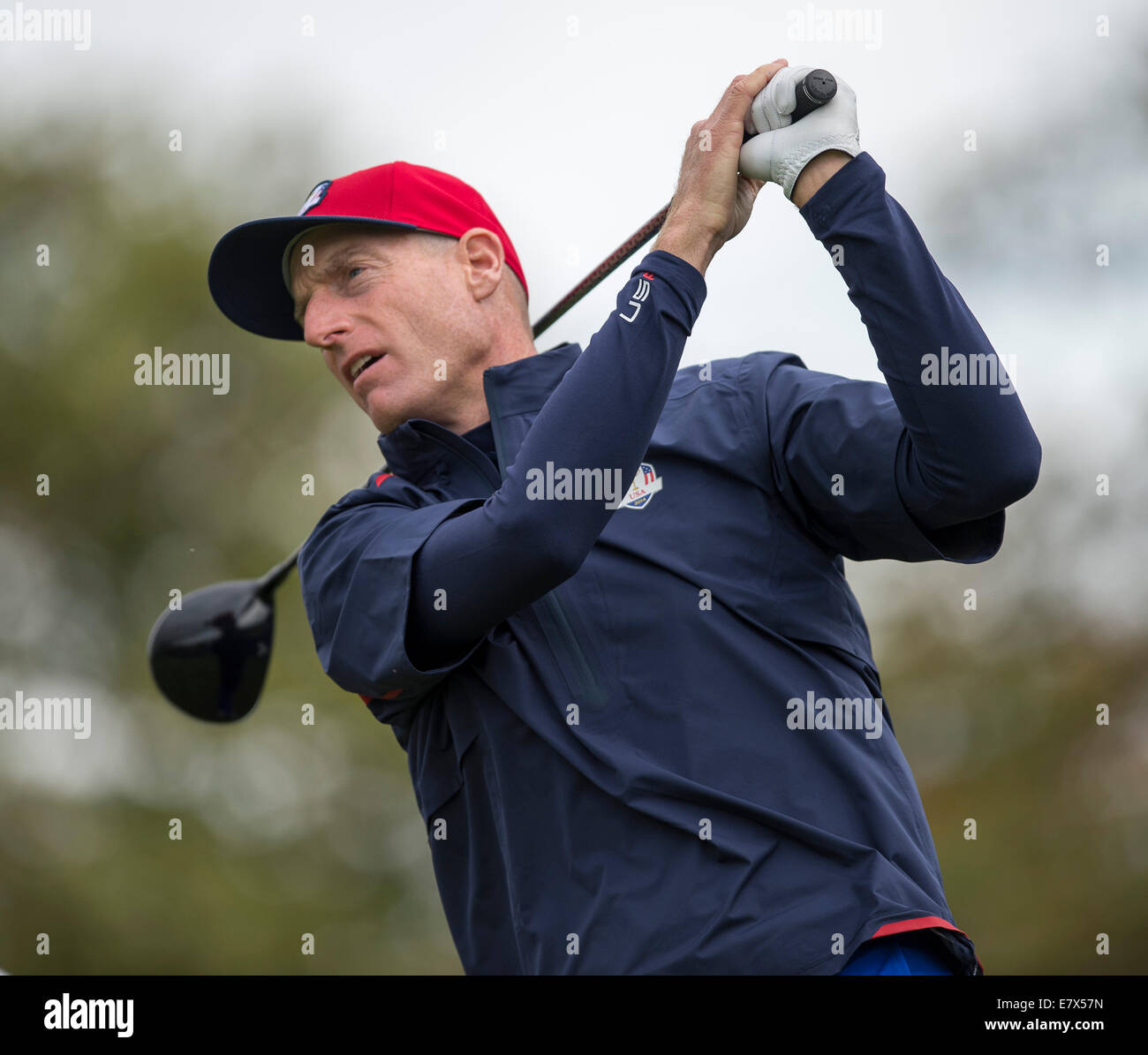 Gleneagles, Auchterarder, Perthshire Scozia. Xxv Sep, 2014. La Ryder Cup. Jim Furyk [USA] su xviii durante la sua pratica rotonda. Credito: Azione Sport Plus/Alamy Live News Foto Stock