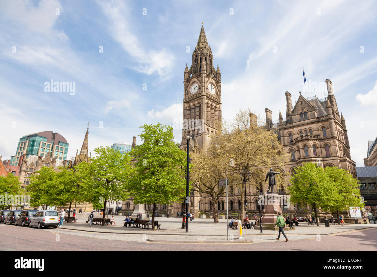 Manchester Town Hall e Albert Square, Manchester, Inghilterra, Regno Unito Foto Stock