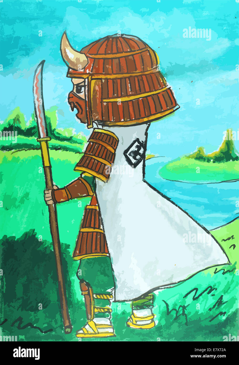 Un samurai bianco con arma sfondo di verniciatura Foto Stock