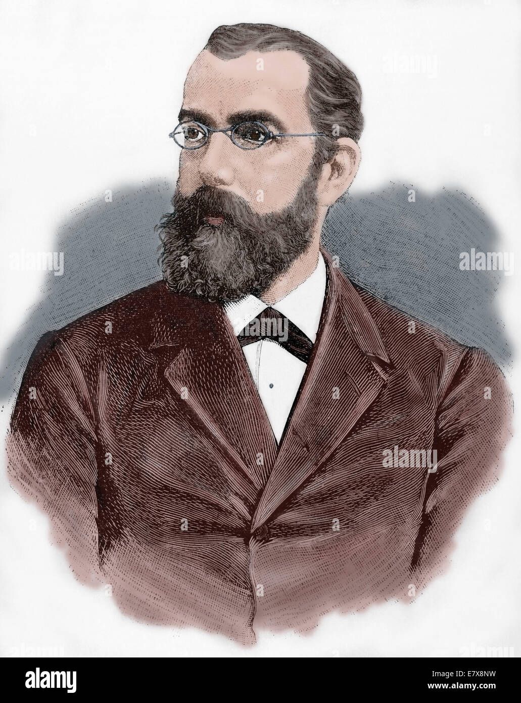 Robert Koch (1843-1910). Medico tedesco. Premio Nobel, 1905. Incisione in spagnolo e illustrazione americana, 1890. Colorati. Foto Stock