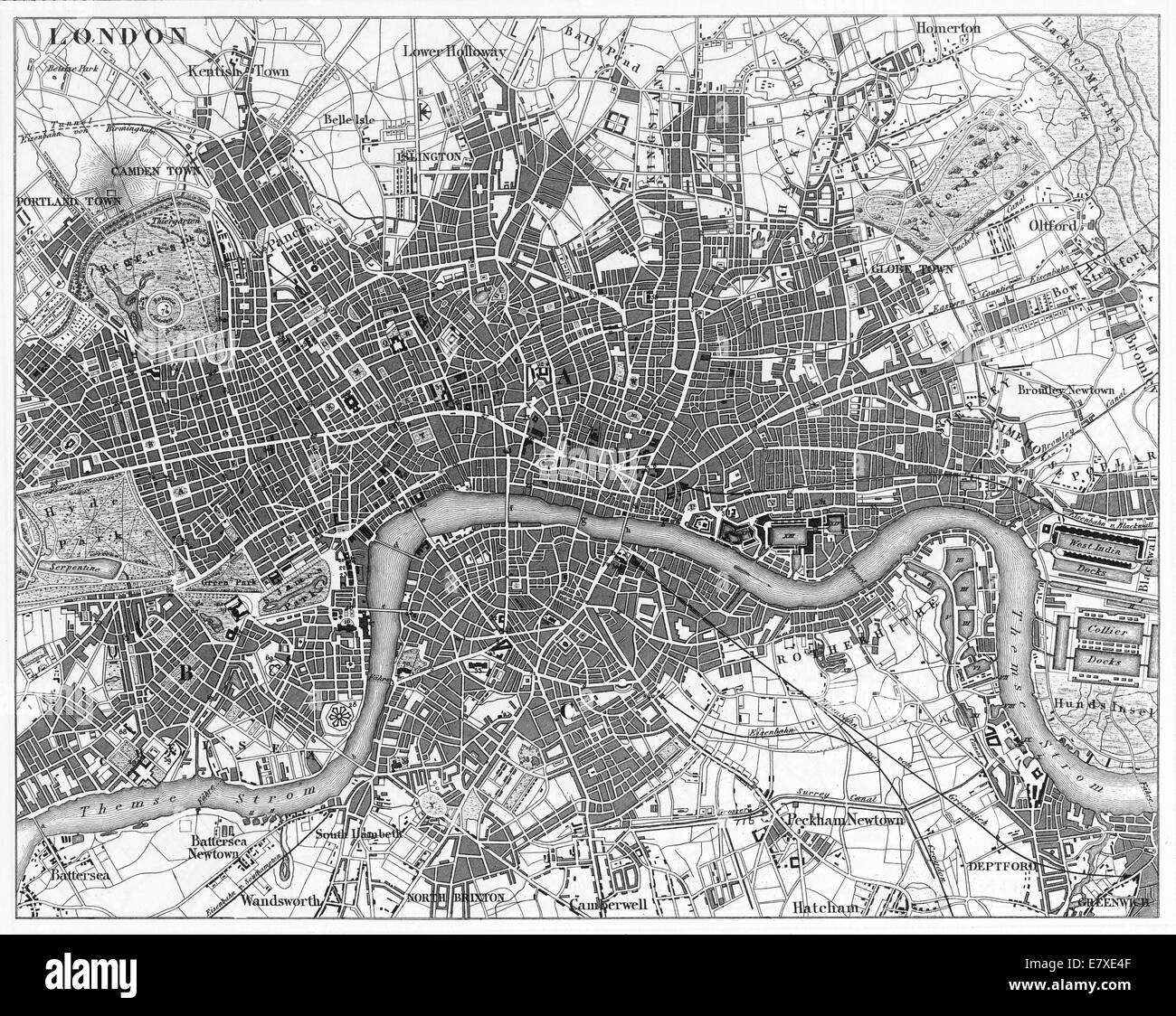 Le illustrazioni incise della mappa di Londra, Inghilterra da enciclopedia iconografico della scienza, letteratura e arte, circa 1851 Foto Stock