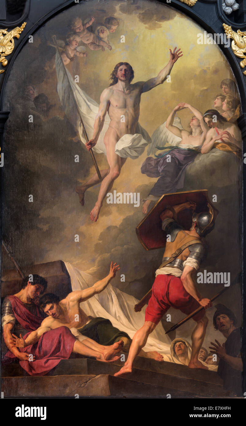 BRUGES, Belgio - 12 giugno 2014: la vernice della Risurrezione da J. Suvee (1743-1807) in st. Walburga chiesa. Foto Stock