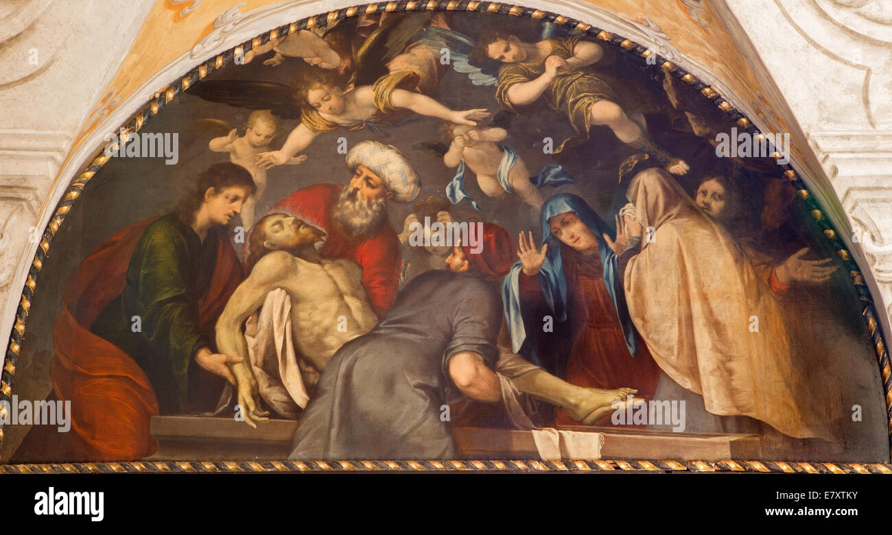 Padova, Italia - 10 settembre 2014: la vernice della sepoltura di Gesù in scena la Chiesa di San Gaetano Foto Stock