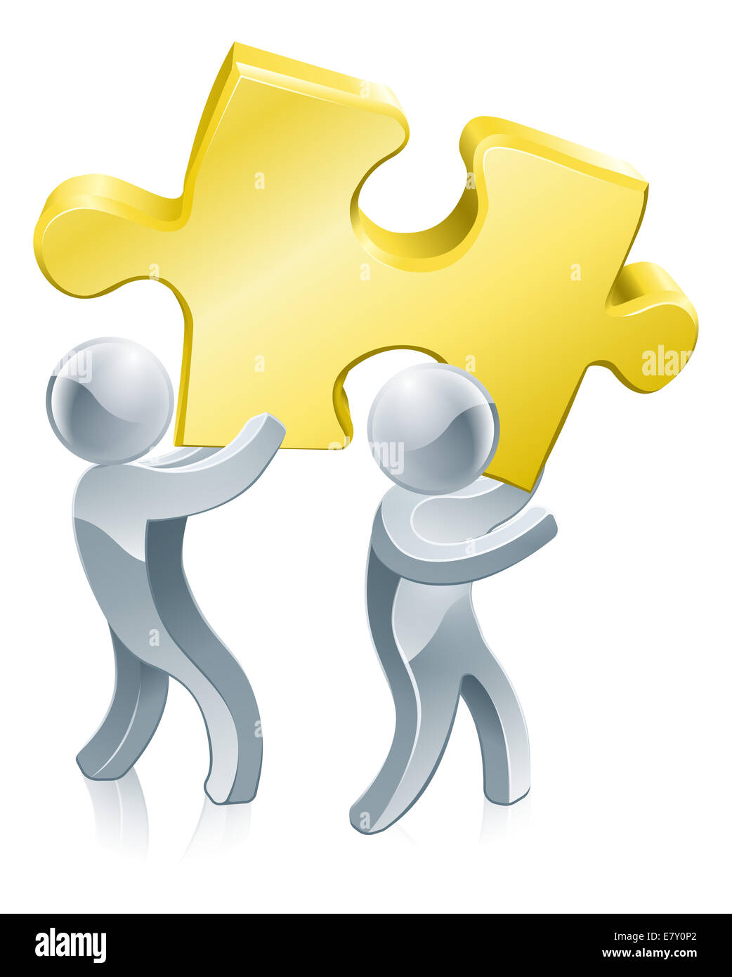 Completare il puzzle il lavoro di squadra concetto di due persone di completare un puzzle utilizzando teamwork Foto Stock