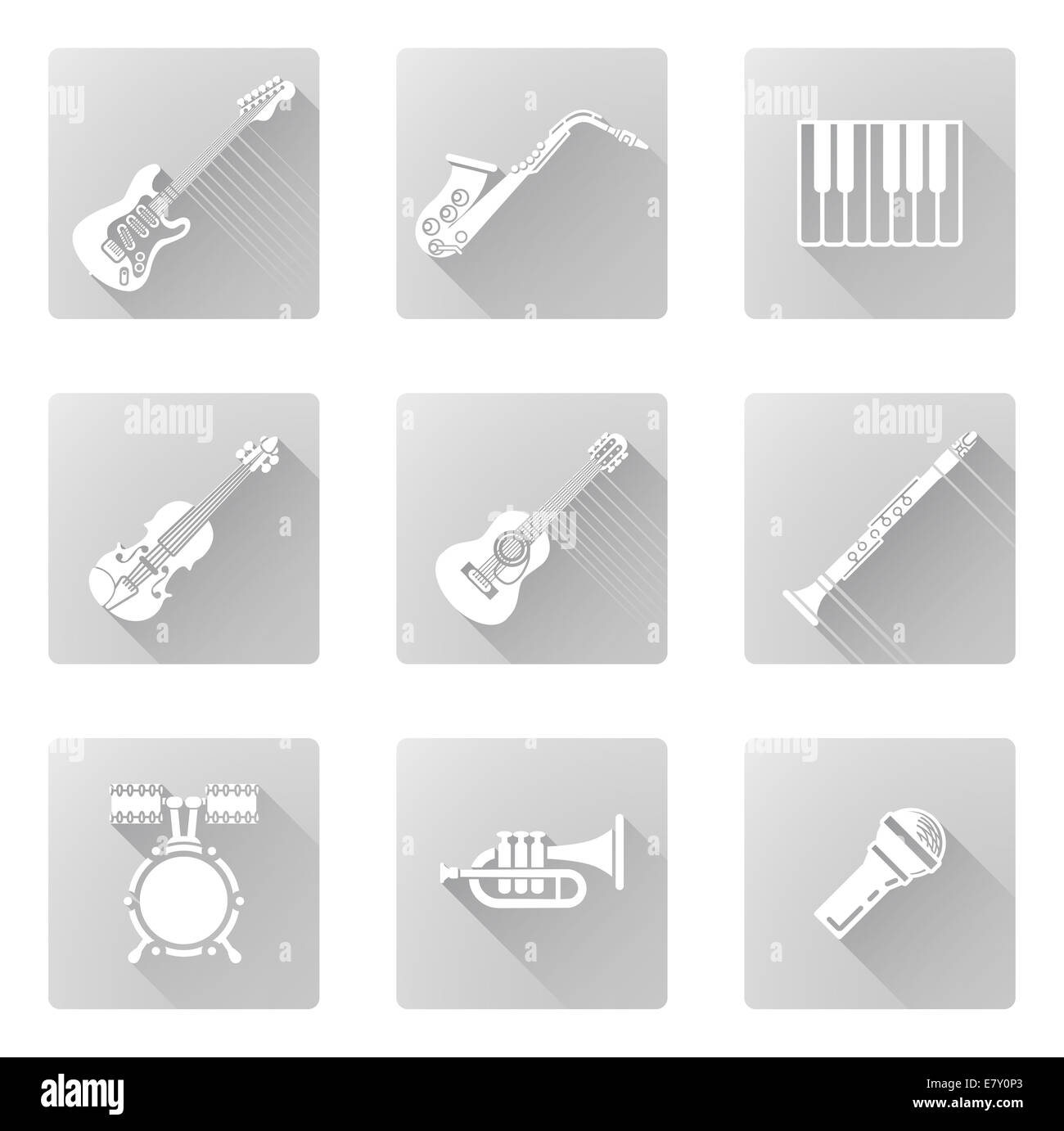 Strumento musicale icone musicali inclusi quelli per clarinetto e sassofono, tromba e molti di più Foto Stock