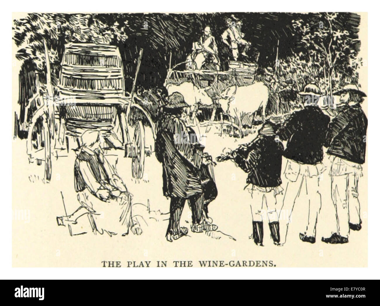 Un'illustrazione del 1893 di *Pennell* raffigurante una scena sociale nei giardini del vino. Lo schizzo cattura l'attività di svago e le dinamiche sociali del tempo, sottolineando l'importanza culturale di tali incontri. Foto Stock