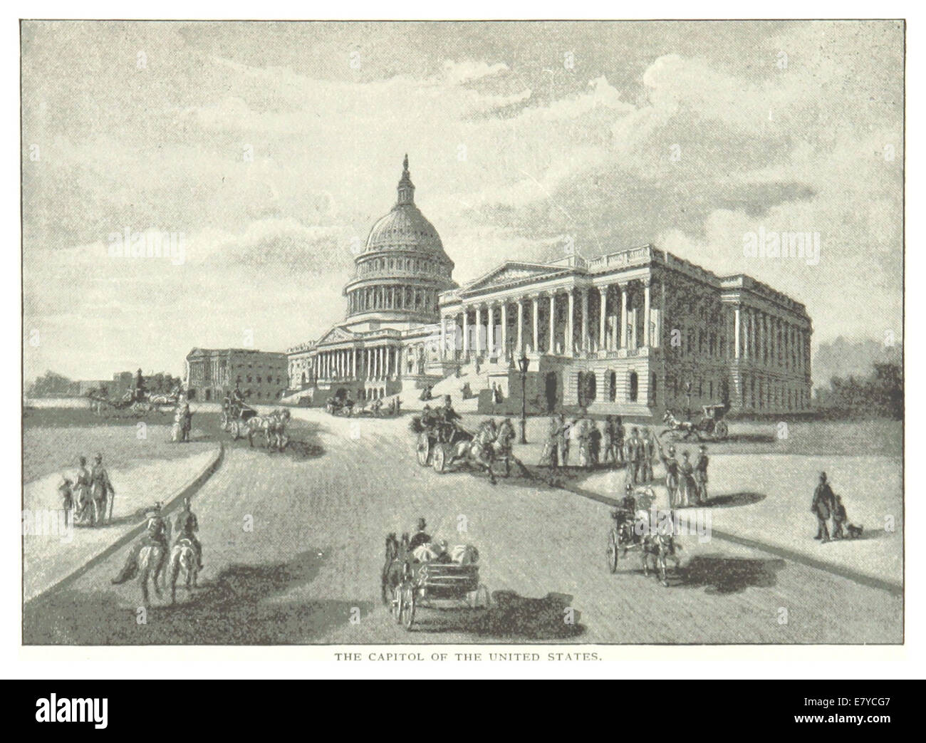 Questa illustrazione del 1893 raffigura il Campidoglio degli Stati Uniti a Washington D.C., catturando il suo iconico design architettonico e il suo ruolo centrale nel governo americano. Foto Stock