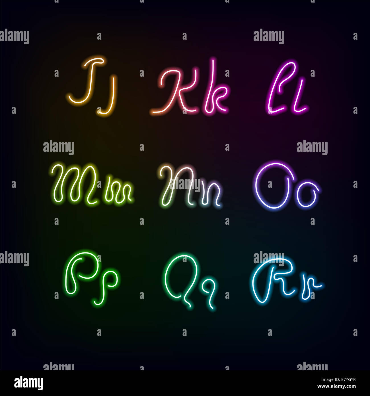 Neon color arcobaleno glow alfabeto. Foto Stock