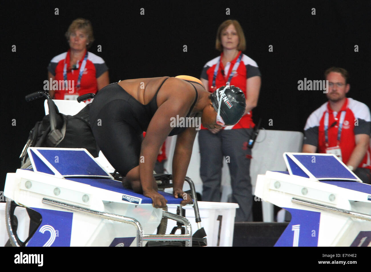 Ann Wacuka del Kenya nel nuoto nella womens para-sport 100 metri stile libero S8 al 2014 giochi del Commonwealth, Glasgow. Foto Stock