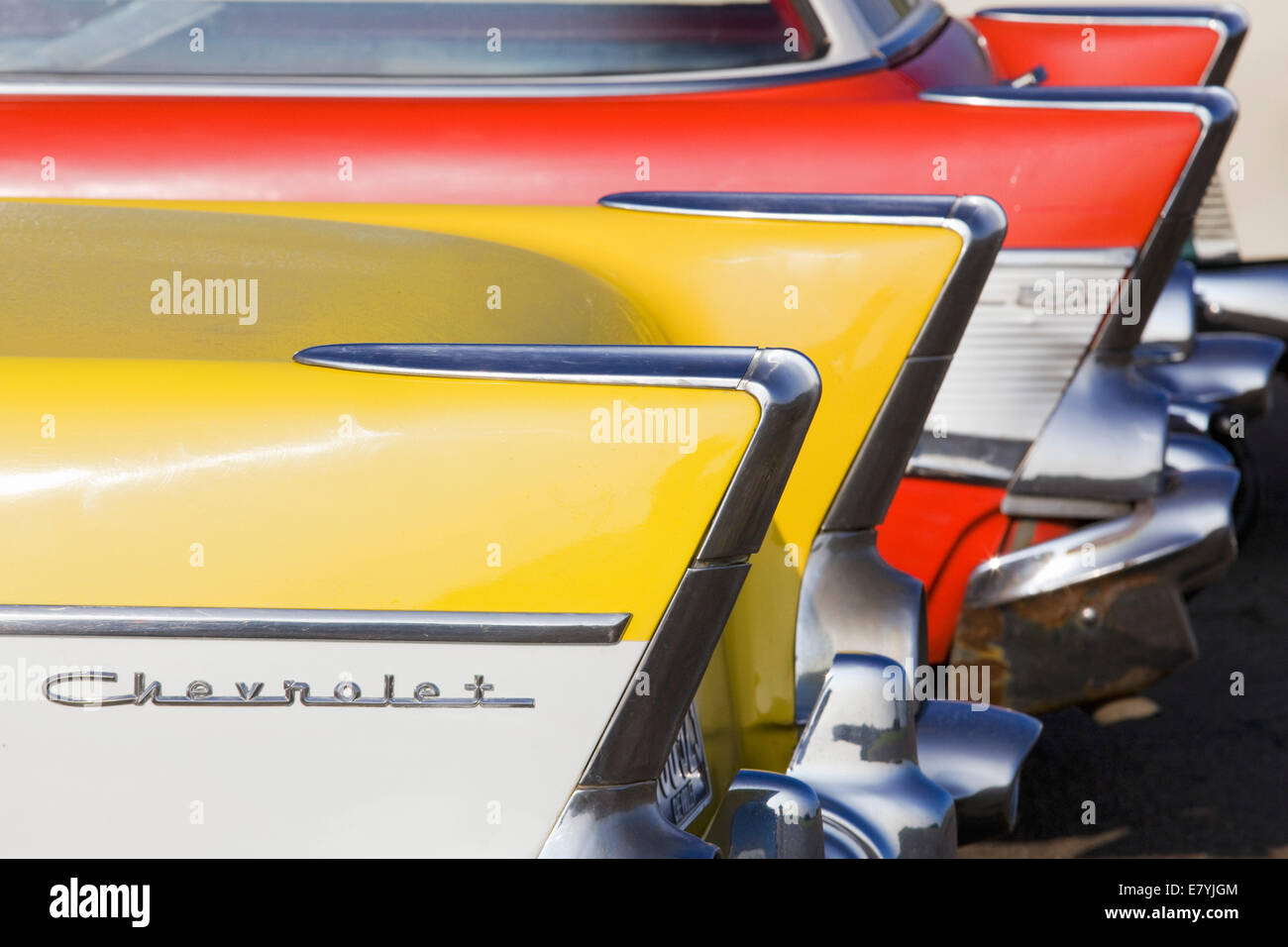 Vista astratta degli anni cinquanta Chevrolet Bel Airs Chevy. Classic American car Foto Stock