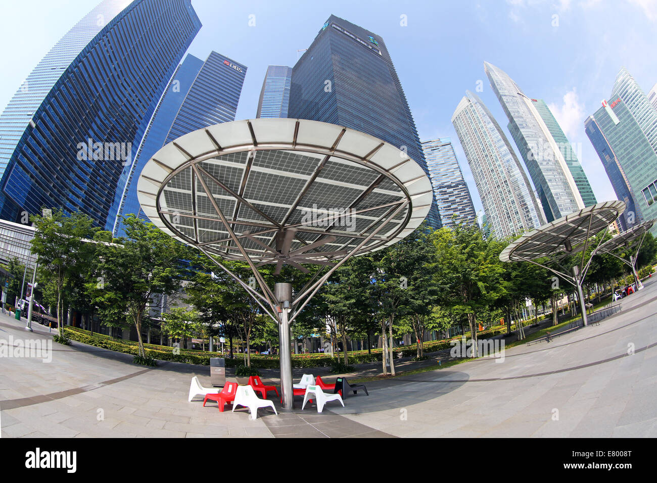 L'aria esterna condizionata Ventilatori di raffreddamento sul lungomare in Singapore, Repubblica di Singapore Foto Stock