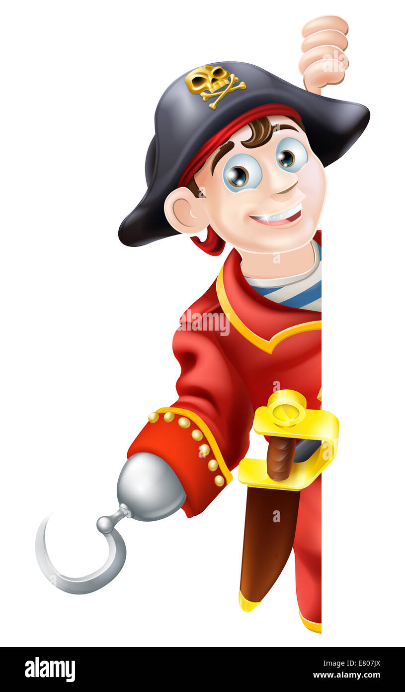 Disegno di un carattere pirata guardando intorno un segno Foto Stock