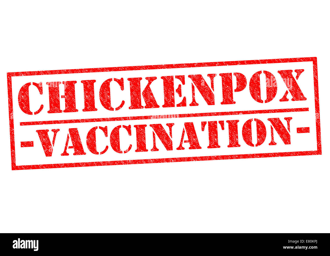 La vaccinazione di varicella rosso timbro di gomma su uno sfondo bianco. Foto Stock