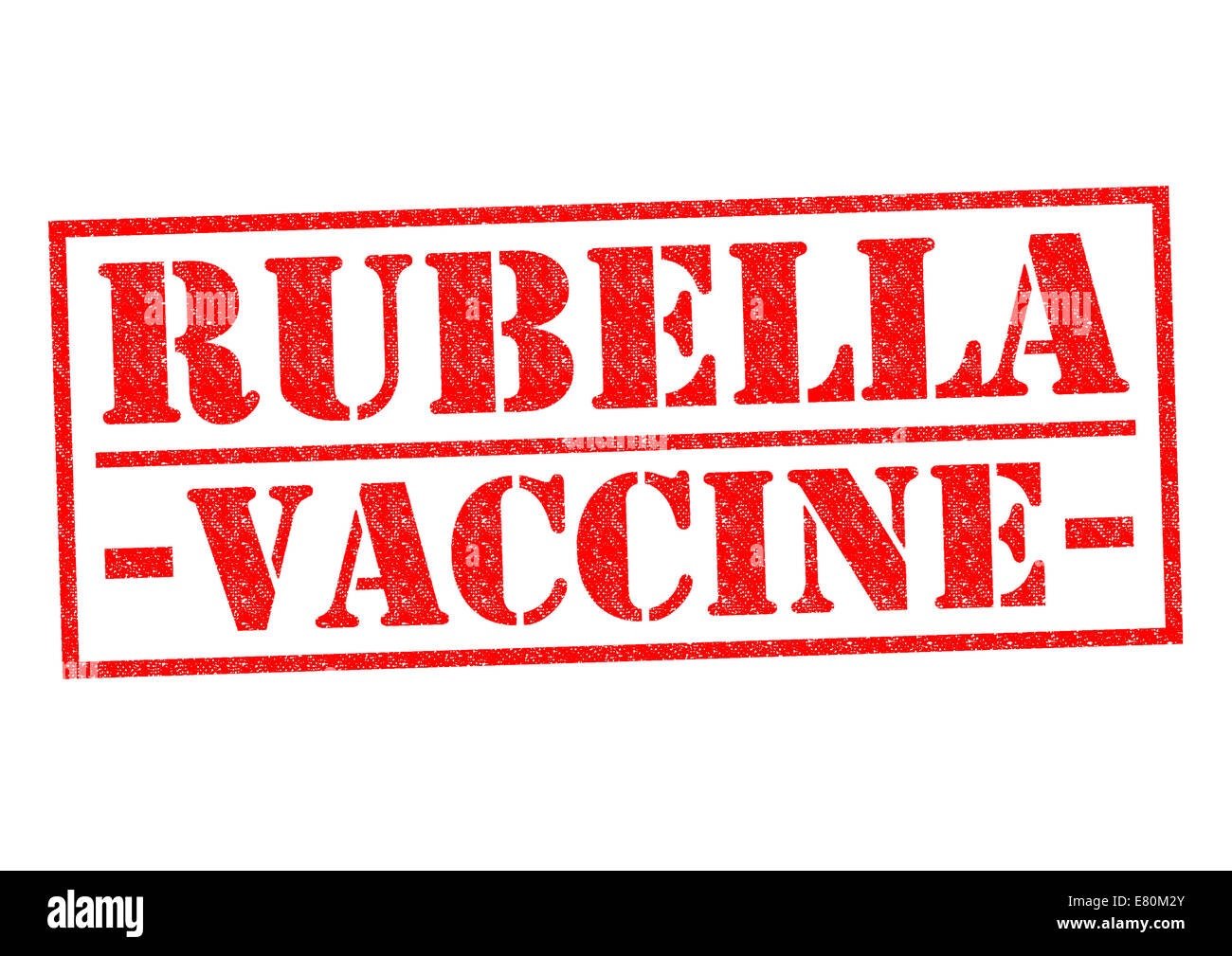 Vaccino contro la rosolia rosso timbro di gomma su uno sfondo bianco. Foto Stock