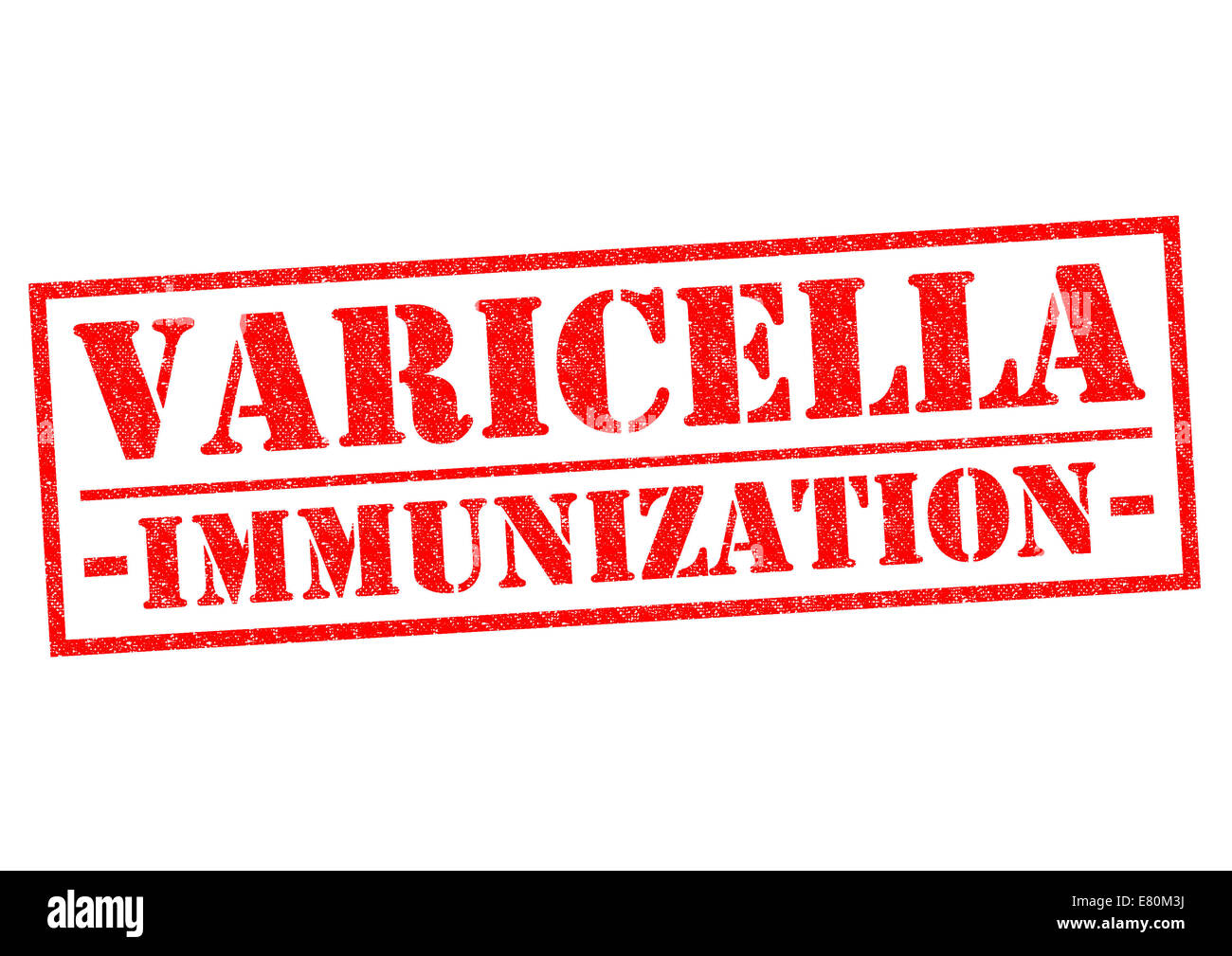 Immunizzazione varicella rosso timbro di gomma su uno sfondo bianco. Foto Stock