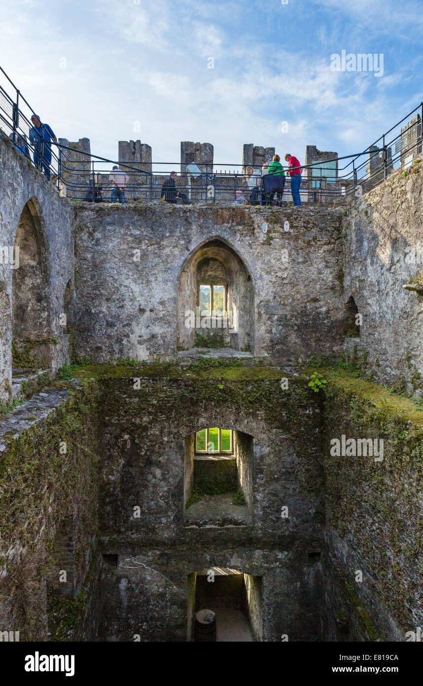 I turisti in attesa di baciare la Blarney Stone, Blarney Castle, vicino a Cork, nella contea di Cork, Repubblica di Irlanda Foto Stock