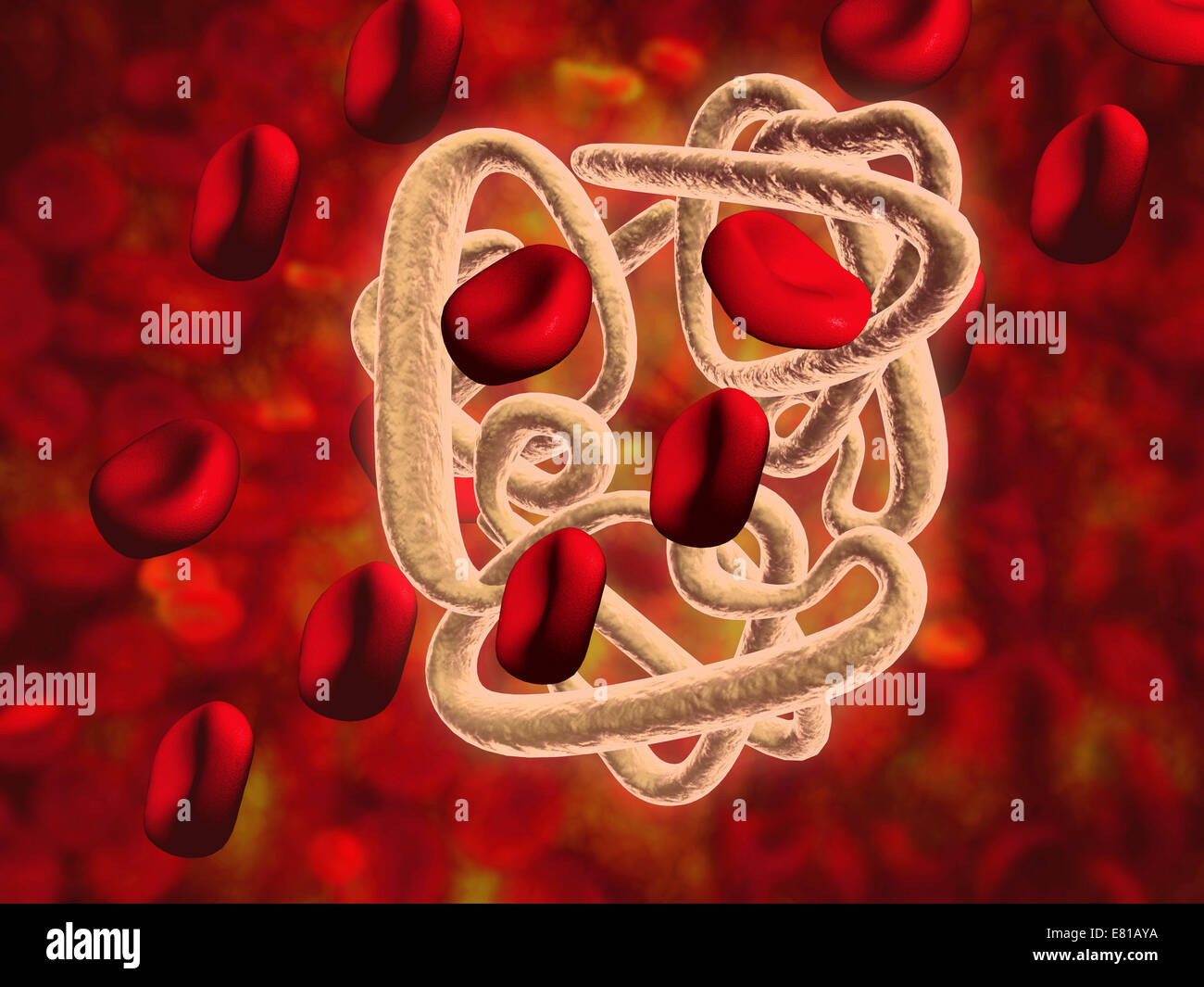 Immagine concettuale di emoglobina e cellule di sangue rosse. L'emoglobina è una proteina responsabile per il trasporto di ossigeno nel sangue rosso Foto Stock