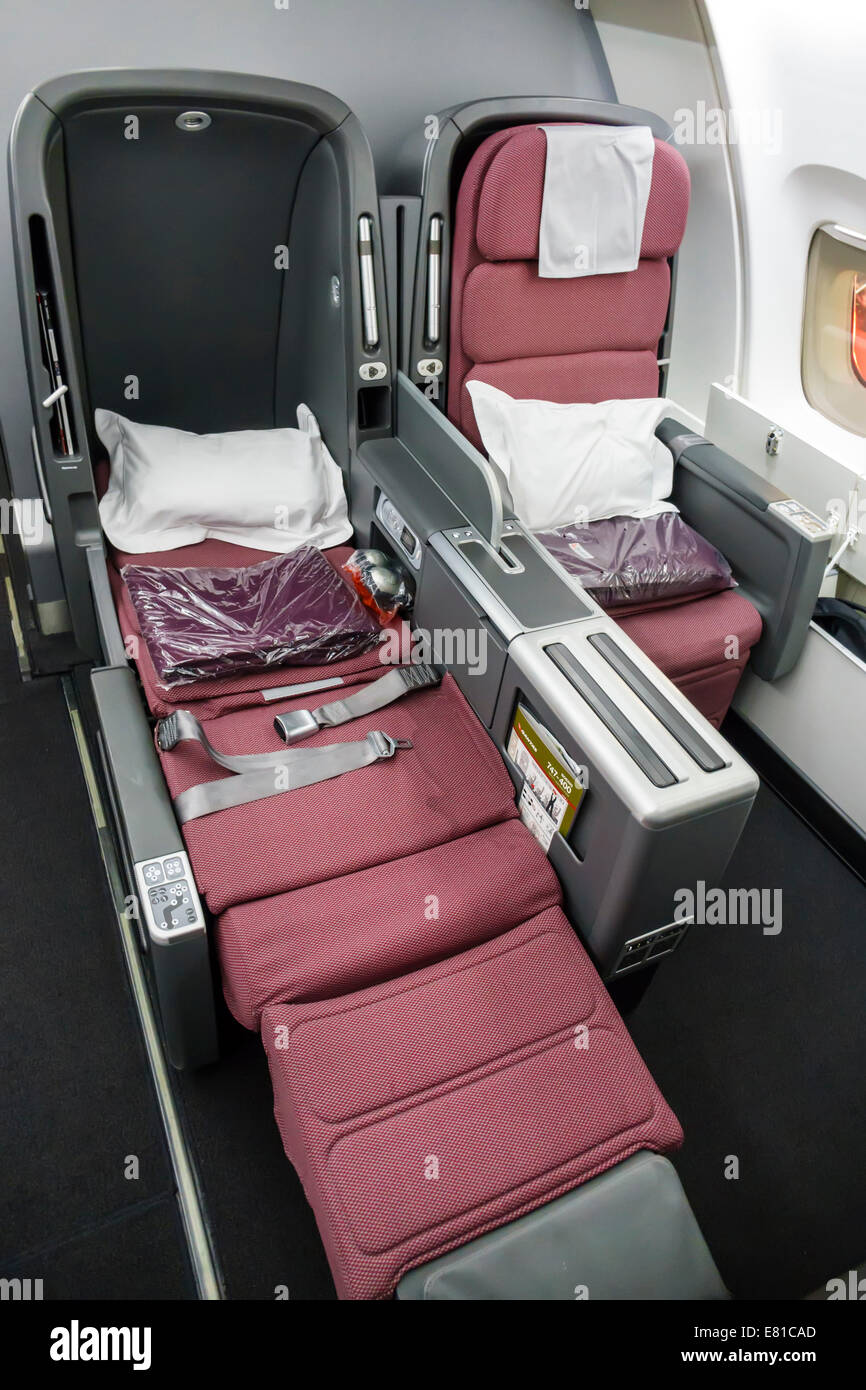 New York,New York,Aeroporto Internazionale John F. Kennedy,JFK,a bordo,American Airlines,classe,posti a sedere,regolabile,finestra,corridoio,piatto,NY140305051 Foto Stock