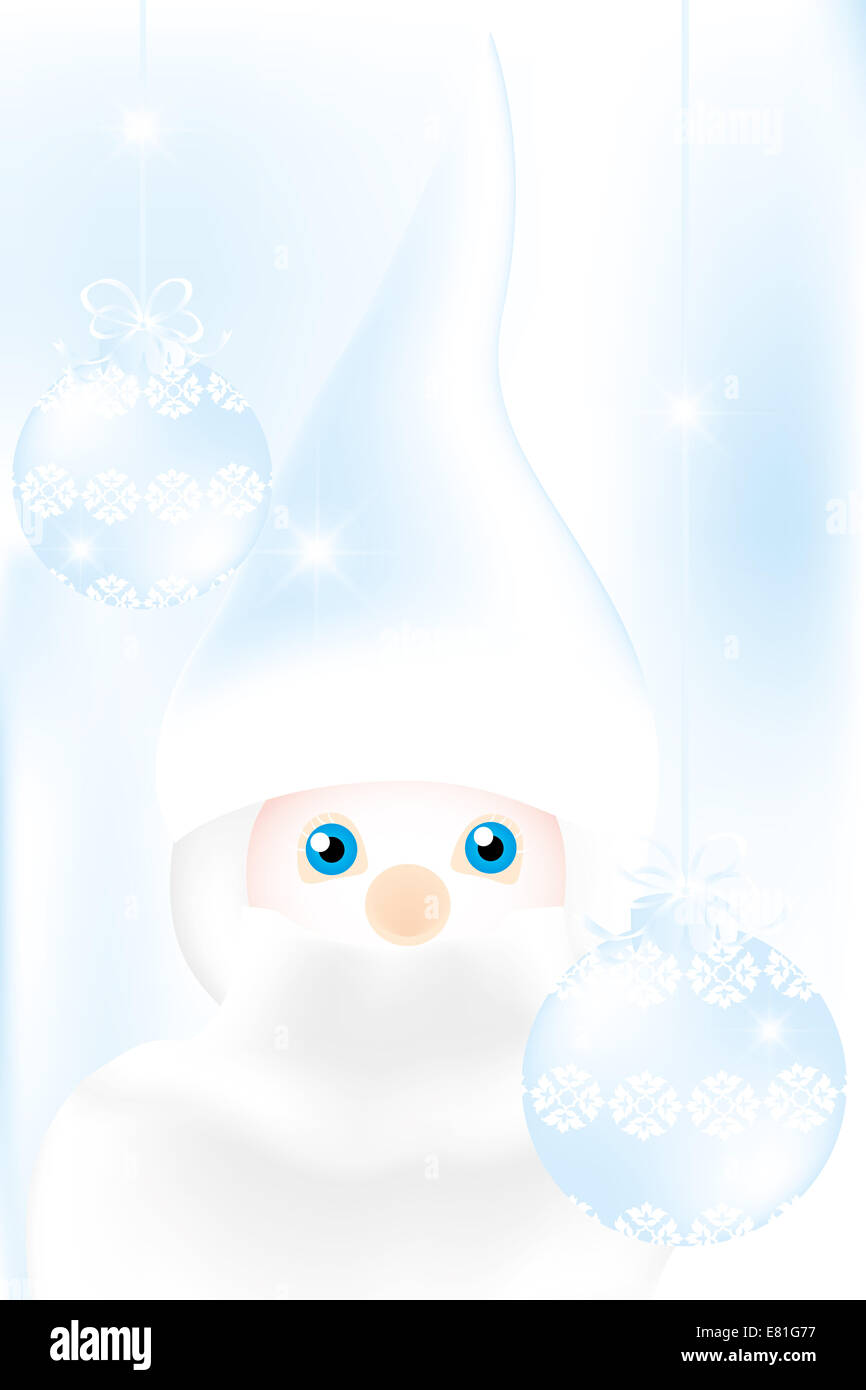 Mister Frost - bella illustrazione in cold-blu con uomo e baubles di Natale su sfondo il pupazzo di neve Foto Stock