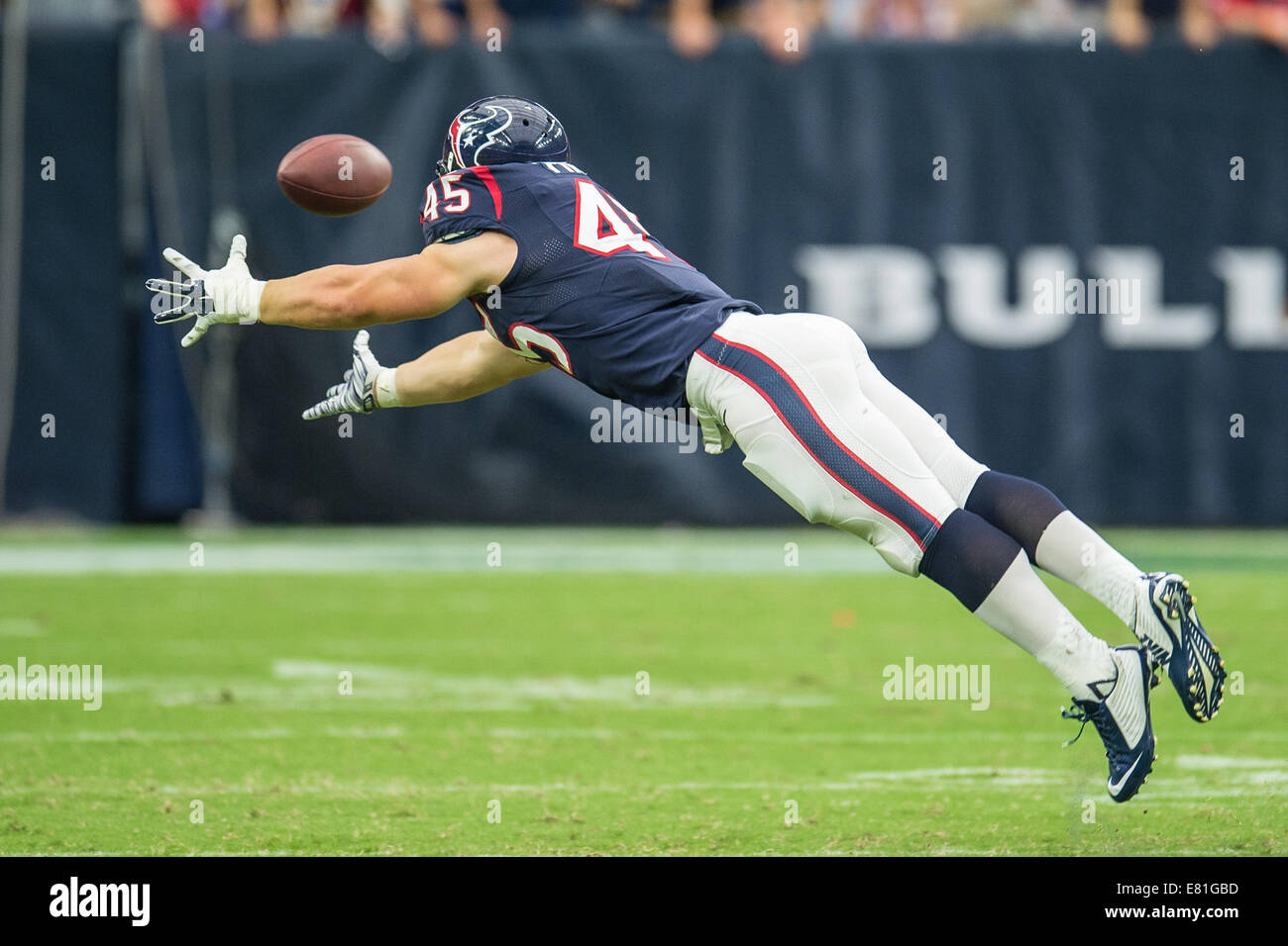 Houston, Texas, Stati Uniti d'America. 28 Sep, 2014. Houston Texans fullback JAY PROSCH (45) salta durante il tentativo di catturare un pass durante la seconda metà di un gioco di NFL contro i Buffalo Bills a NRG Stadium. Credito: Trask Smith/ZUMA filo/Alamy Live News Foto Stock