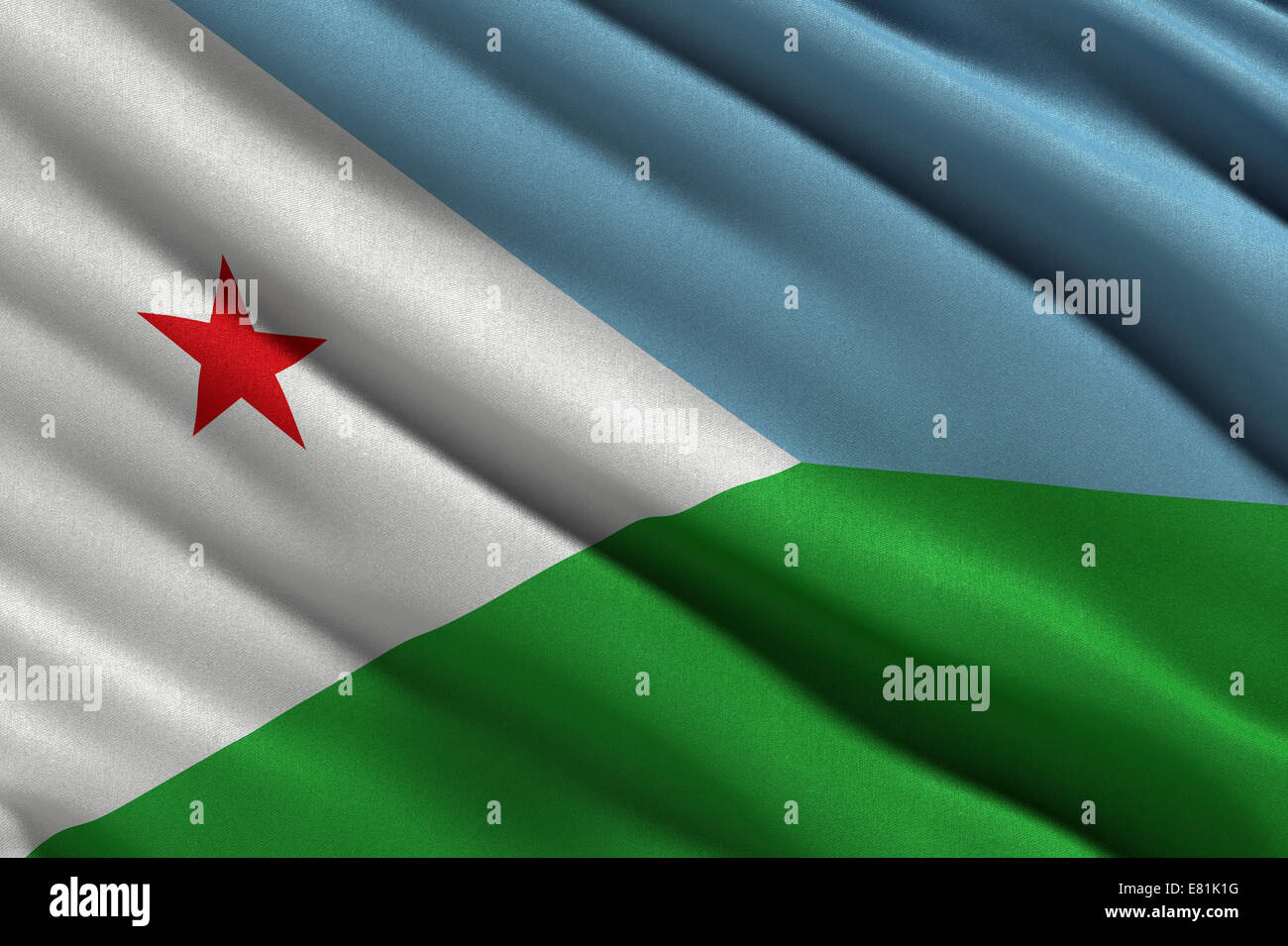 Bandiera del Gibuti sventolare nel vento Foto Stock