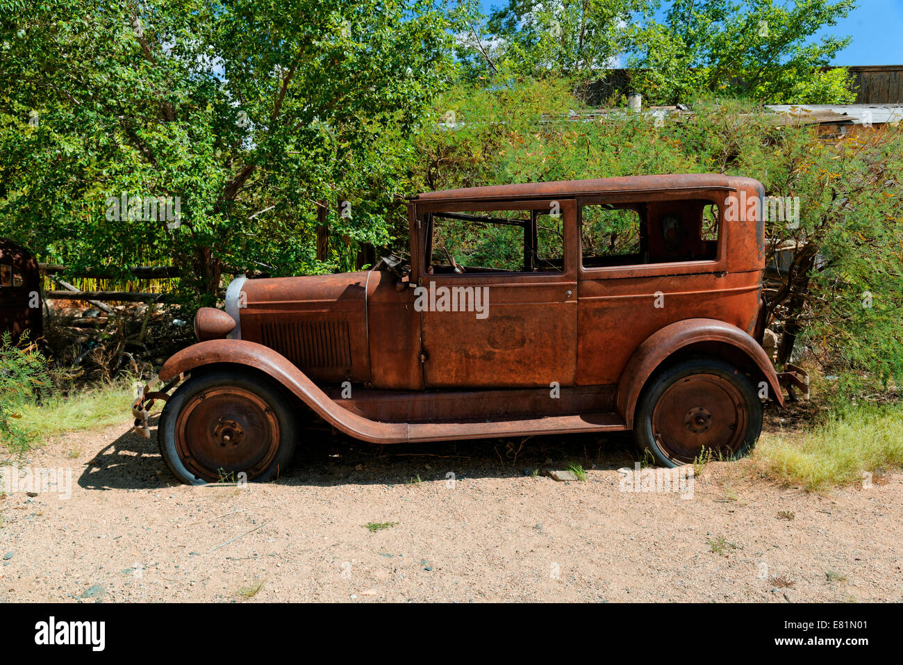 Rusty American automobile della polizia, Route 66, Hackberry General Store, Hackberry, Arizona, Stati Uniti d'America Foto Stock