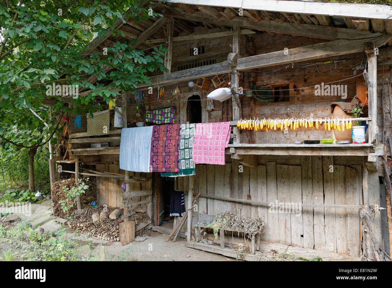 Tradizionale casa di legno vicino a Uzungöl, Trabzon Provincia, Kaçkar montagne, la regione del Mar Nero, Turchia Foto Stock