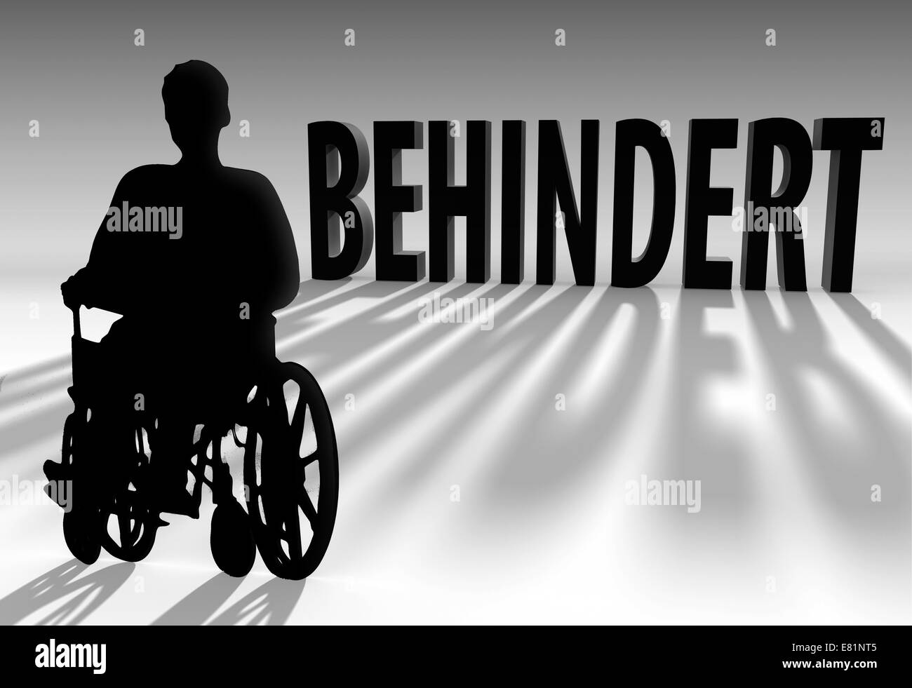 Persona seduta su una sedia a rotelle, lettering "behindert', Tedesco per 'Disabili', illustrazione Foto Stock