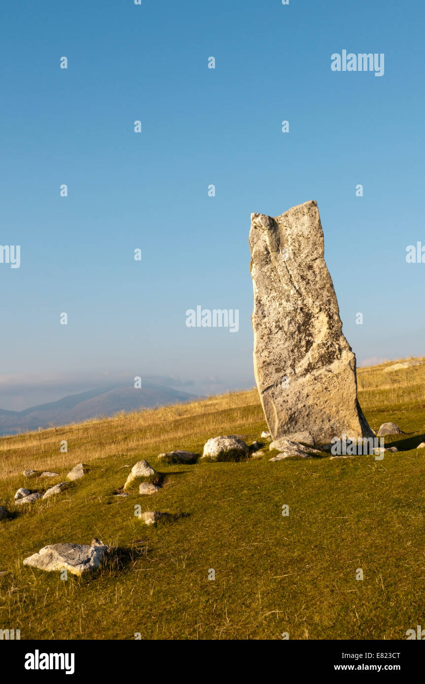 Clach Mhic Leoid o MacLeod della pietra sulla costa occidentale del sud di Harris. Foto Stock