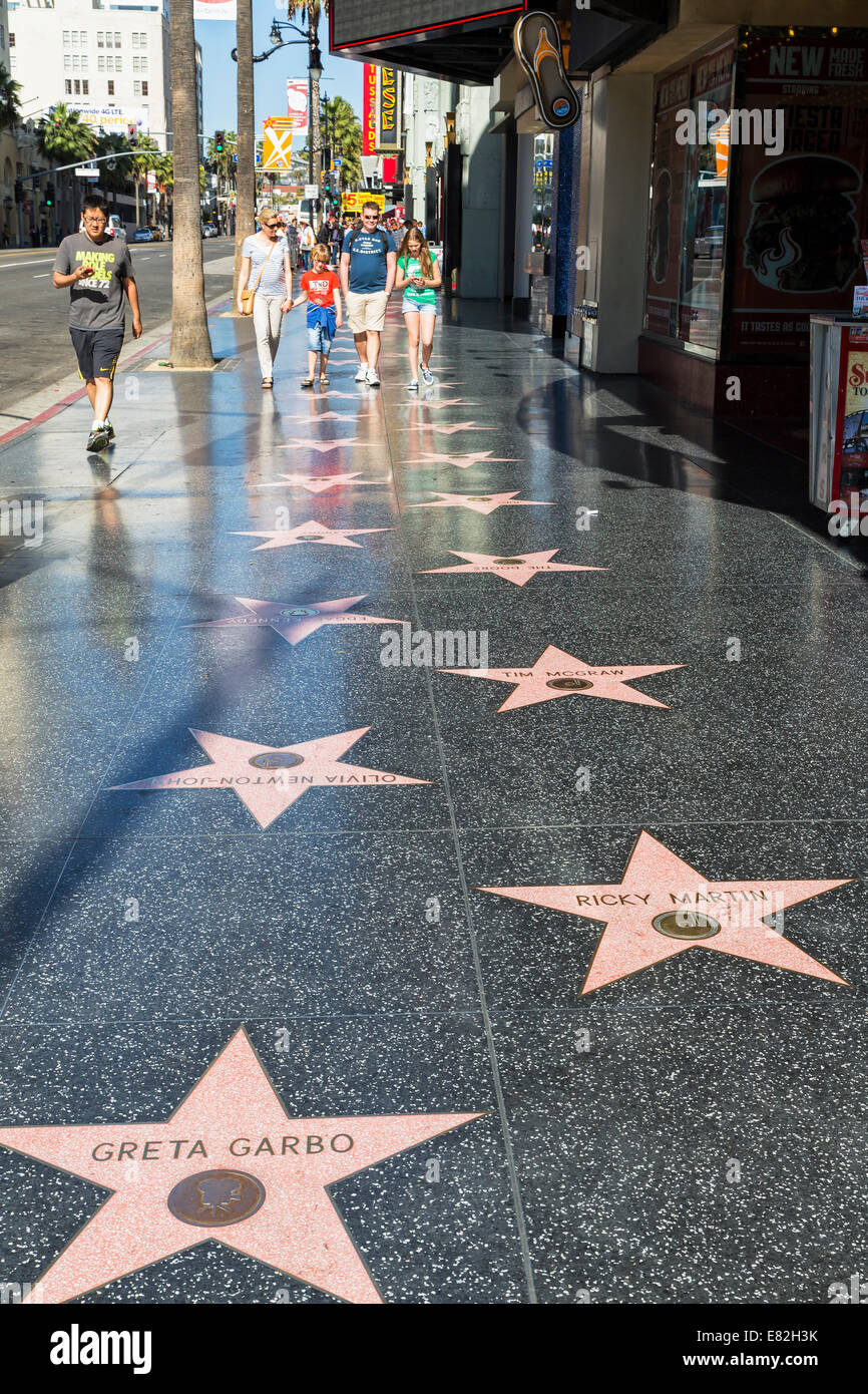 Stati Uniti, California, Los Angeles, Hollywood, Hollywood Boulevard, Walk of Fame, Greta Garbo, Ricky Martin Foto Stock