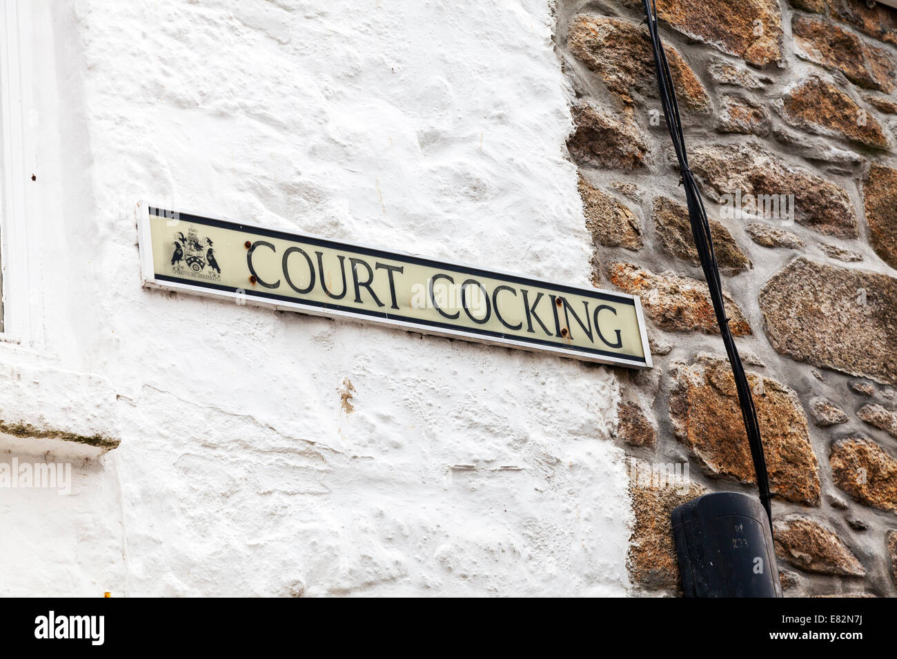Corte di armamento nome strada segno funny divertente strano insolito St Ives Cornwall Regno Unito Inghilterra strani segni di foto immagini di strada Foto Stock