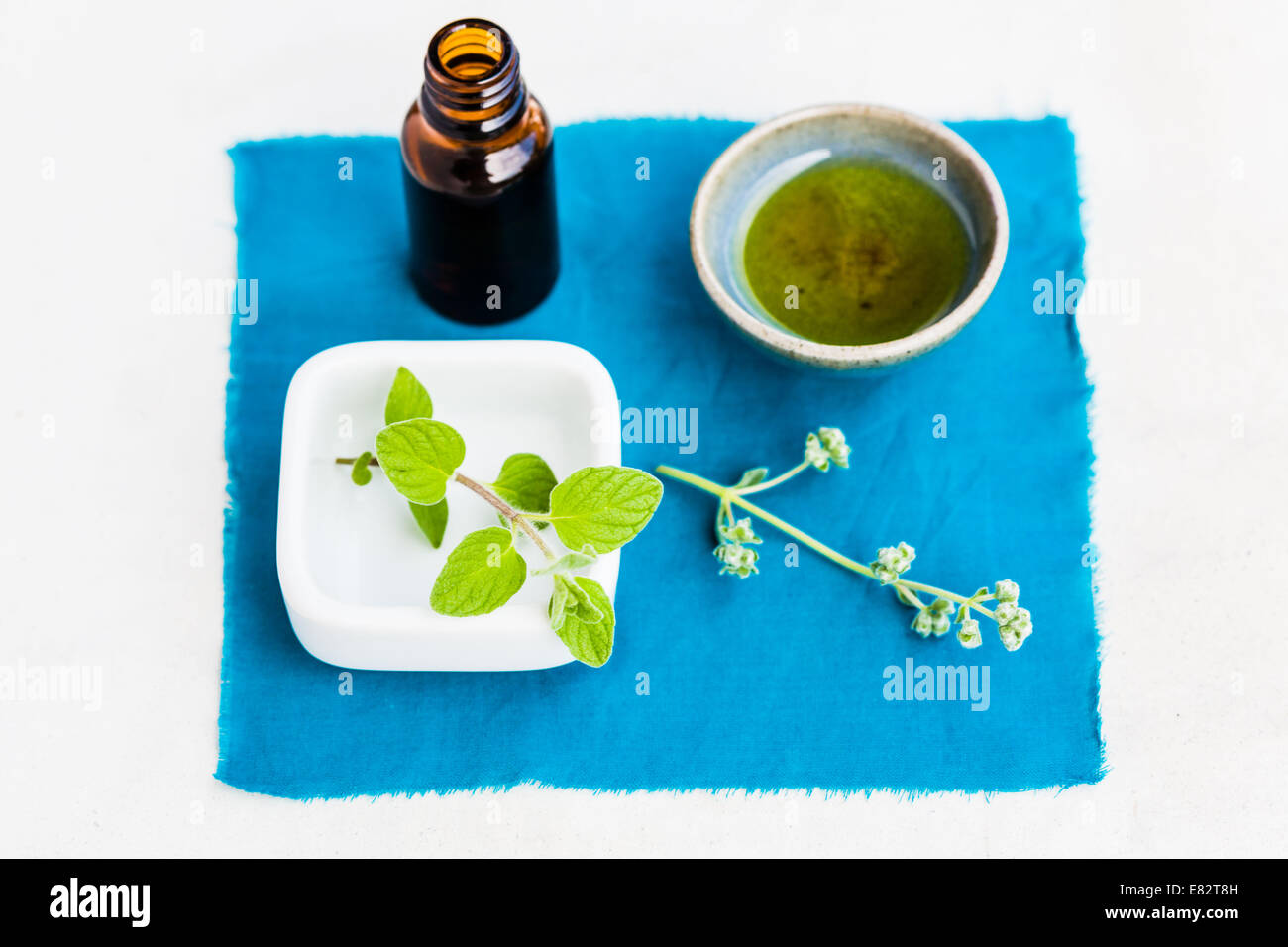 Olio essenziale di MAGGIORANA (Origanum majorana). Foto Stock