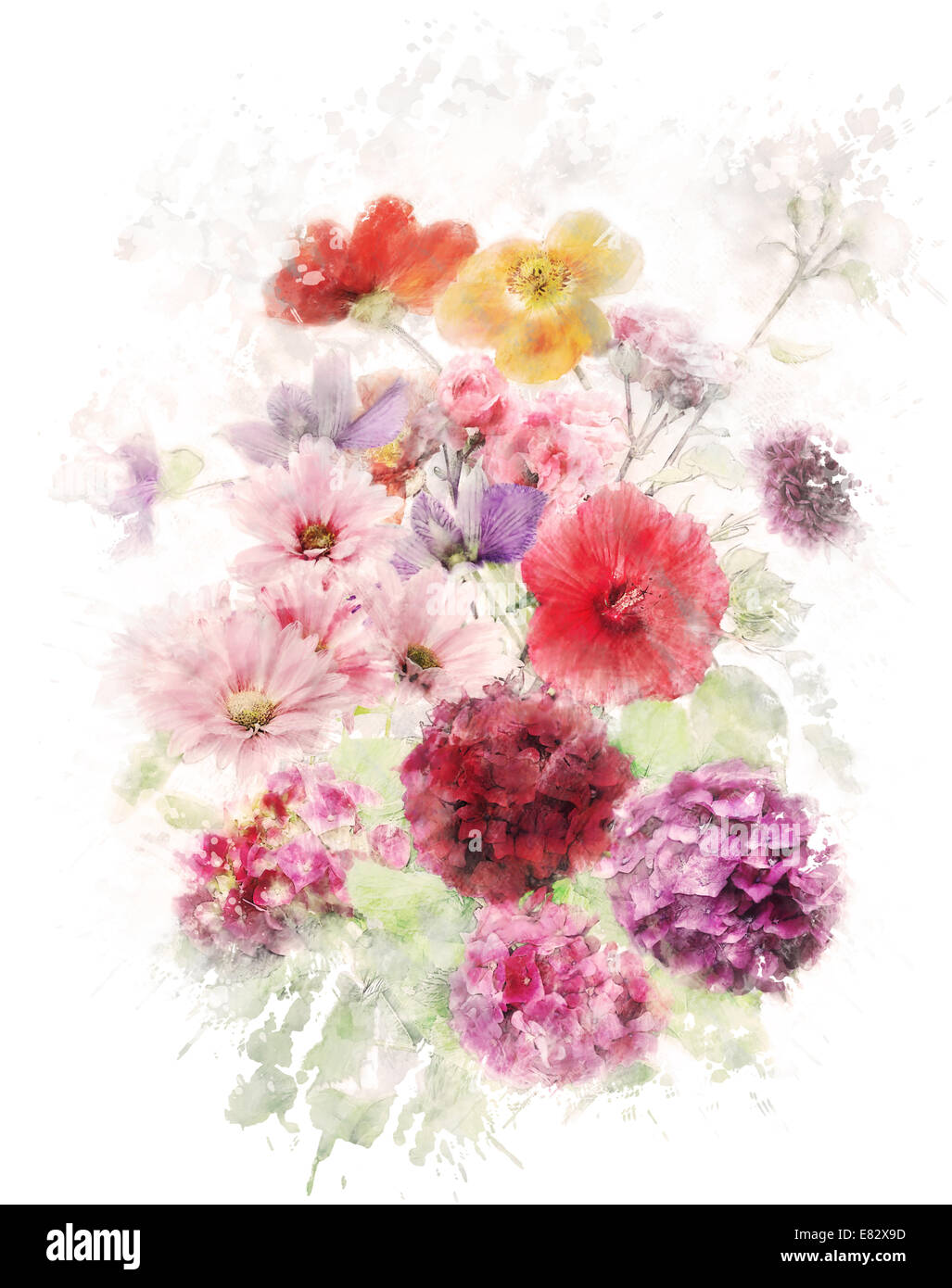 Acquerello la pittura digitale di fiori Foto Stock