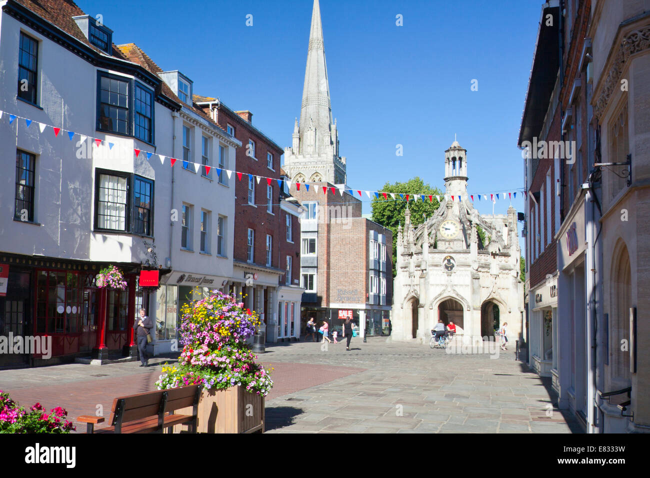 La pietra ottagonale Market Cross da 1503 a Chichester, West Sussex, in Inghilterra, Regno Unito Foto Stock