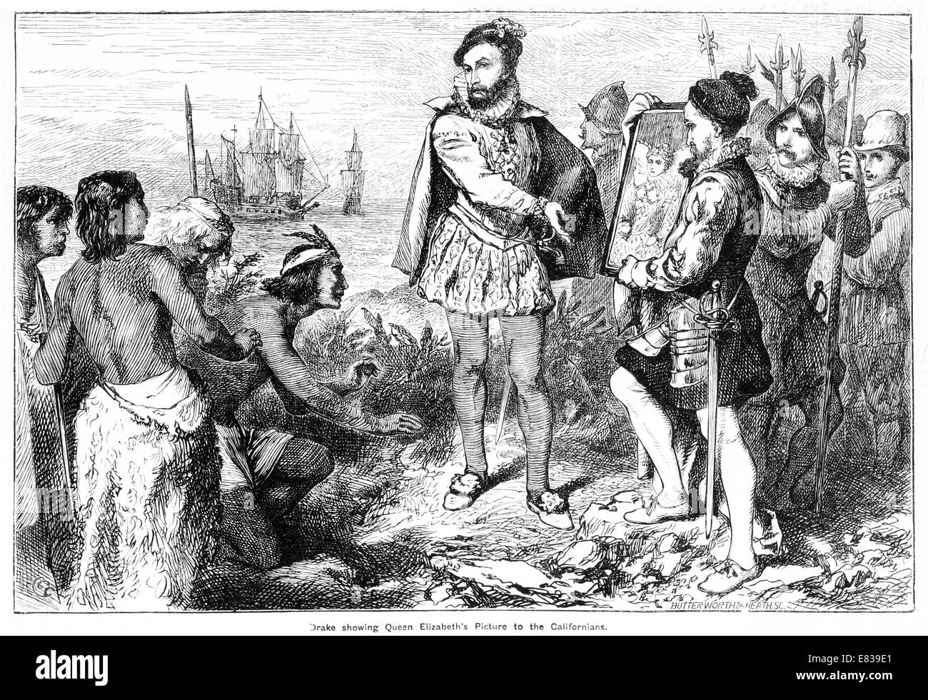 Sir Francis Drake che mostra della regina Elisabetta di immagini native Californians Foto Stock