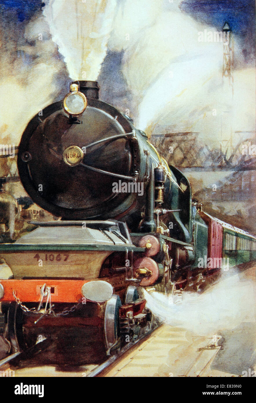 Partenza del Nord Express francese Flyer Chemin de Fer Nord trainati da Paesi baltici il fastests treni in Europa circa 1920 Foto Stock Partenza del Nord Express francese Flyer Chemin de Fer Nord trainati da Paesi baltici il fastests treni in Europa circa 1920 Foto Stock