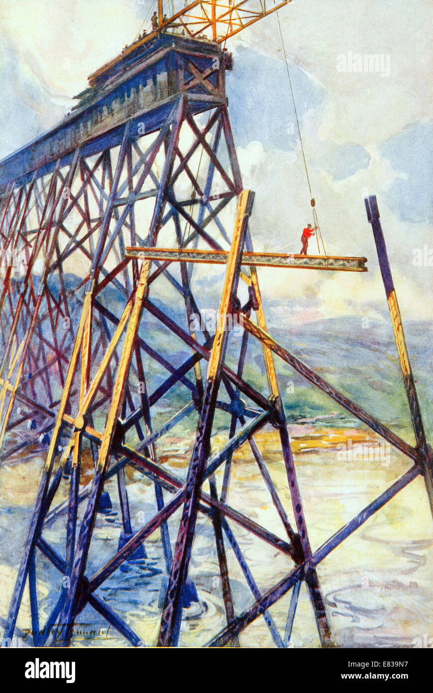 Impostazione dell'acciaio della battaglia il viadotto sul fiume del Grand Trunk Canadese Pacific Railway circa 1910 Foto Stock Impostazione dell'acciaio della battaglia il viadotto sul fiume del Grand Trunk Canadese Pacific Railway circa 1910 Foto Stock