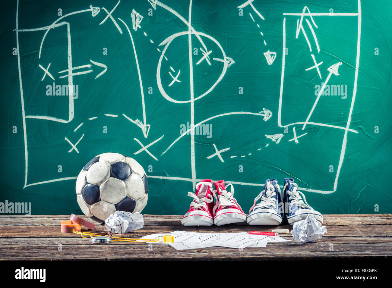 Pianificazione di vincere la partita di calcio Foto Stock