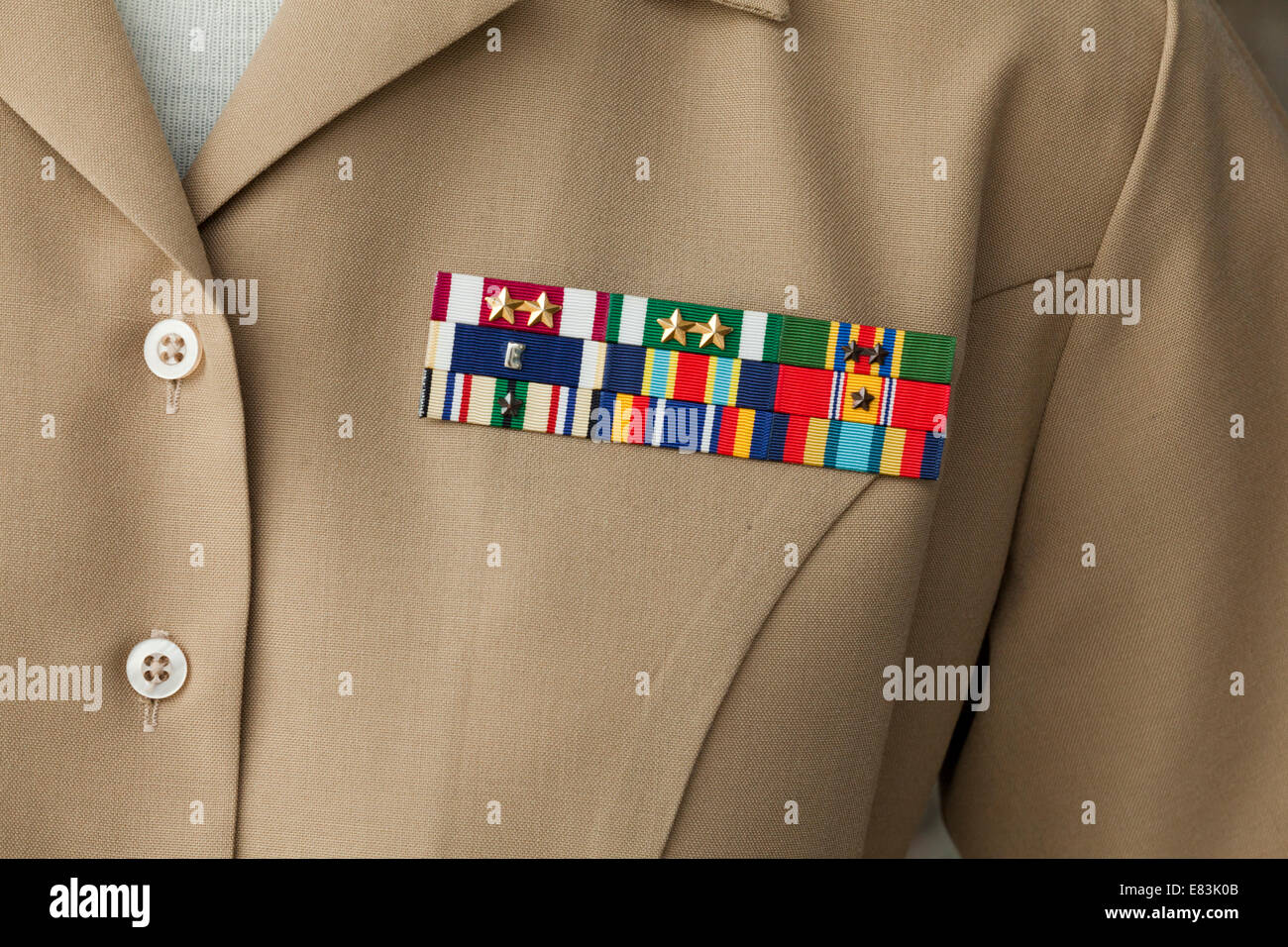 US Marine Corps awards nastri su kaki uniforme Foto Stock