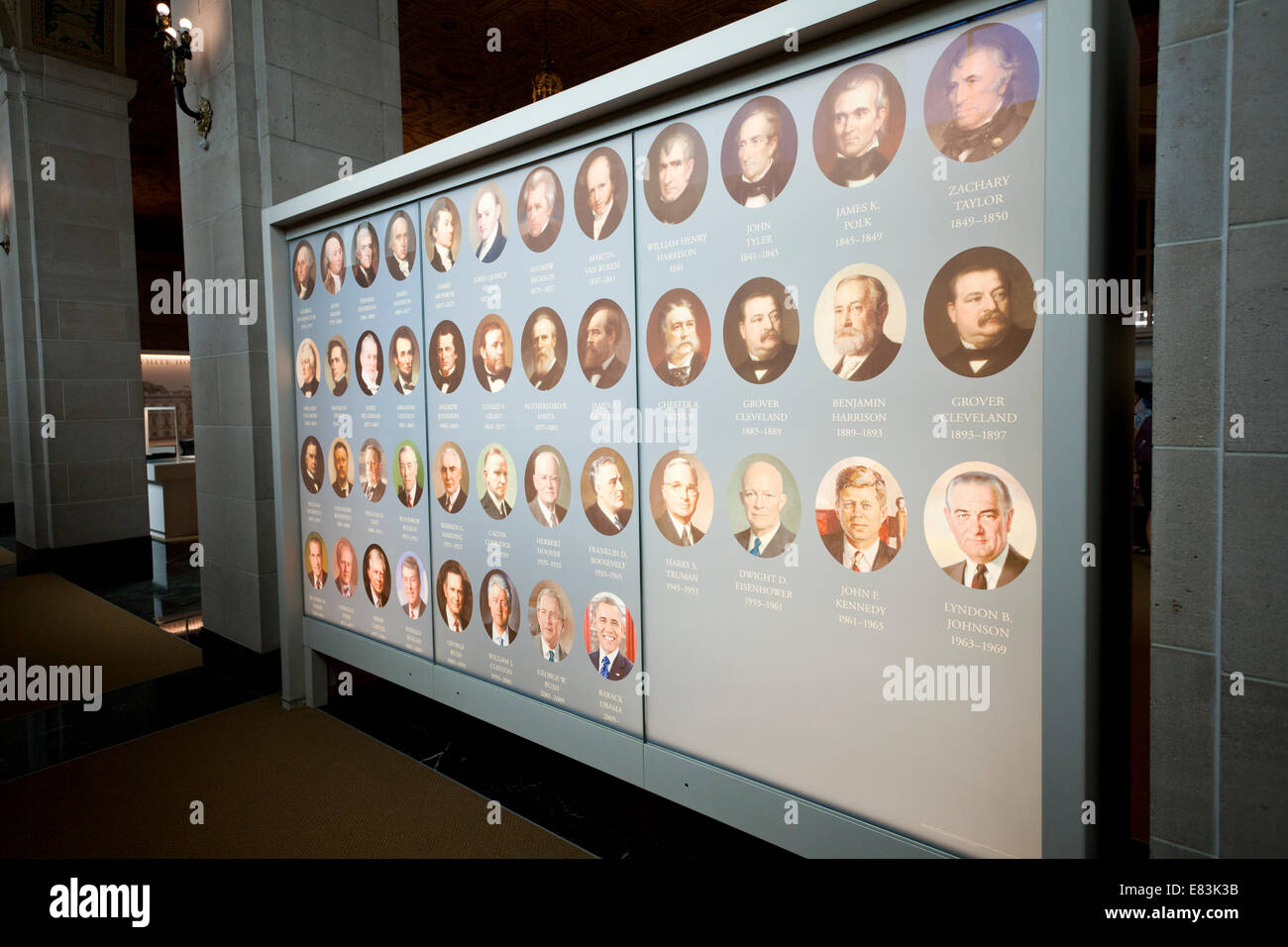 Elenco dei presidenti degli Stati Uniti - La Casa Bianca Visitor Center, Washington DC, Stati Uniti d'America Foto Stock