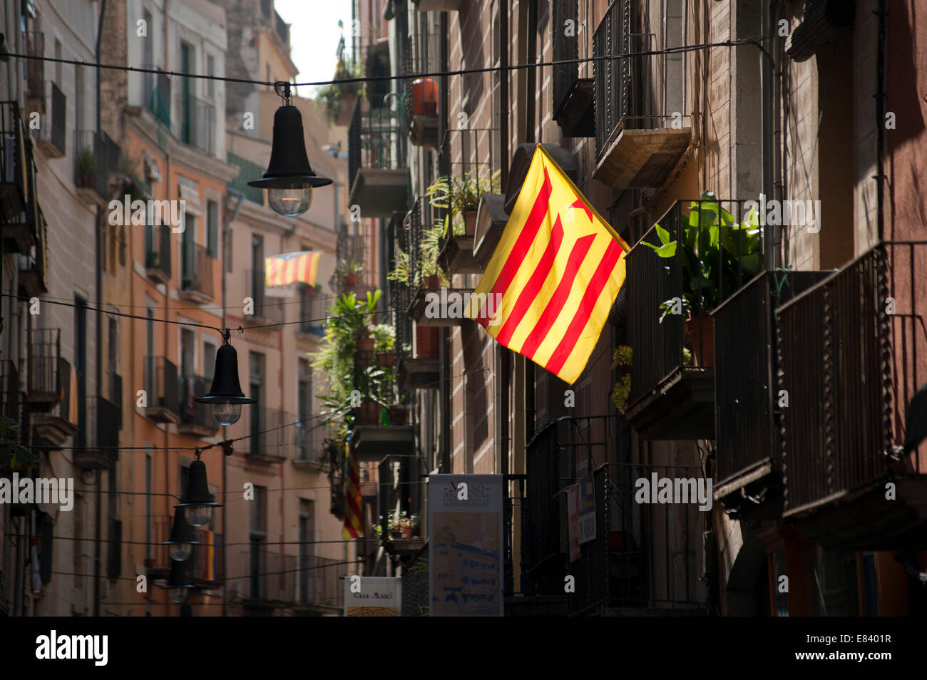 Catalonia regione della Spagna. Il 30 settembre, 2014. Catalonia regione della Spagna, battenti bandiera catalana in previsione di un voto referendario il 9 novembre di quest'anno. 30 settembre 2014 visto qui in Girona Credito: BRIAN HARRIS/Alamy Live News Foto Stock