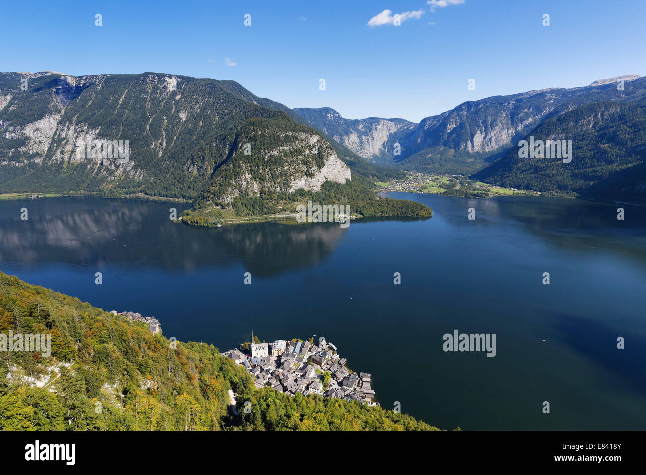 Lago Hallstatt o Hallstätter vedere, Hallstatt, Salzkammergut, UNESCO - Sito Patrimonio dell'Umanità Hallstatt- Dachstein Salzkammergut Foto Stock
