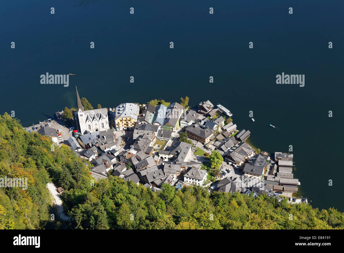 Lago Hallstatt o Hallstätter vedere, Hallstatt, Salzkammergut, UNESCO - Sito Patrimonio dell'Umanità Hallstatt- Dachstein Salzkammergut Foto Stock