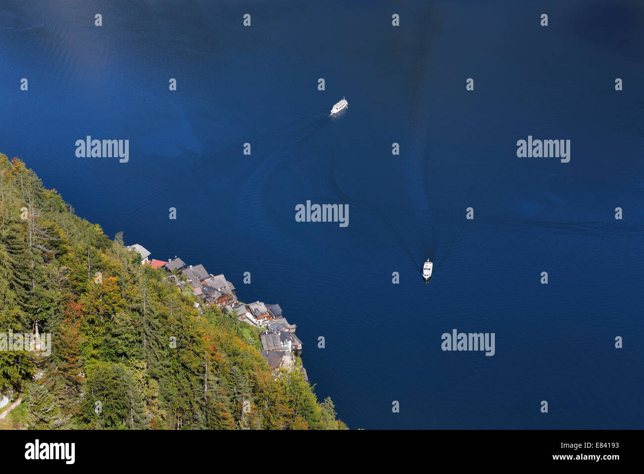 Lago Hallstatt o Hallstätter vedere, Hallstatt, Salzkammergut, UNESCO - Sito Patrimonio dell'Umanità Hallstatt- Dachstein Salzkammergut Foto Stock