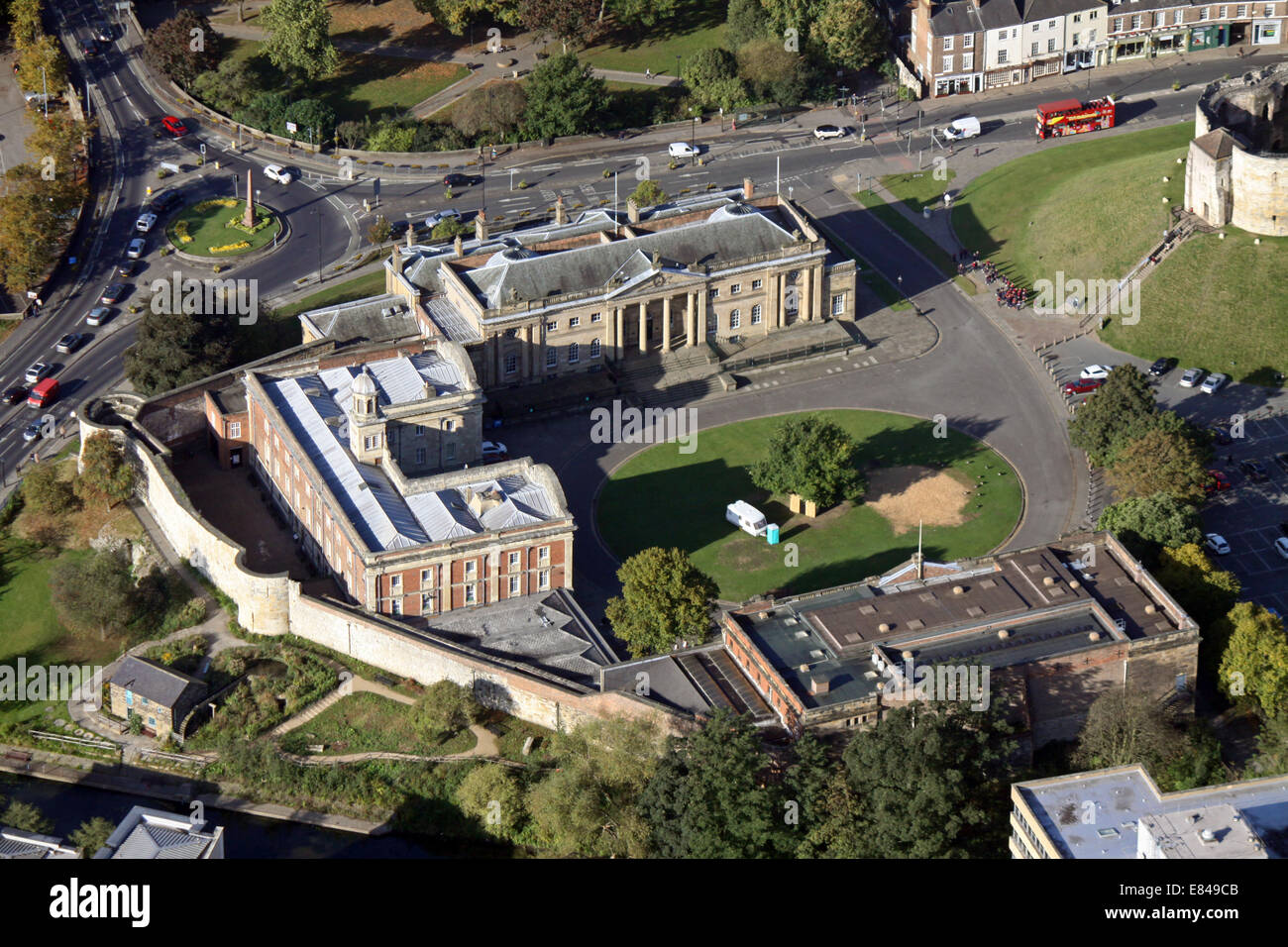 Vista aerea del Museo del Castello di York e York, England, Regno Unito Foto Stock