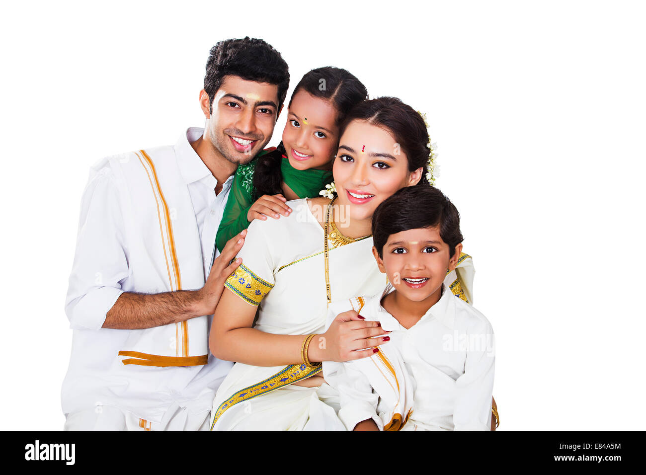 Sud famiglia indiana seduta Foto Stock