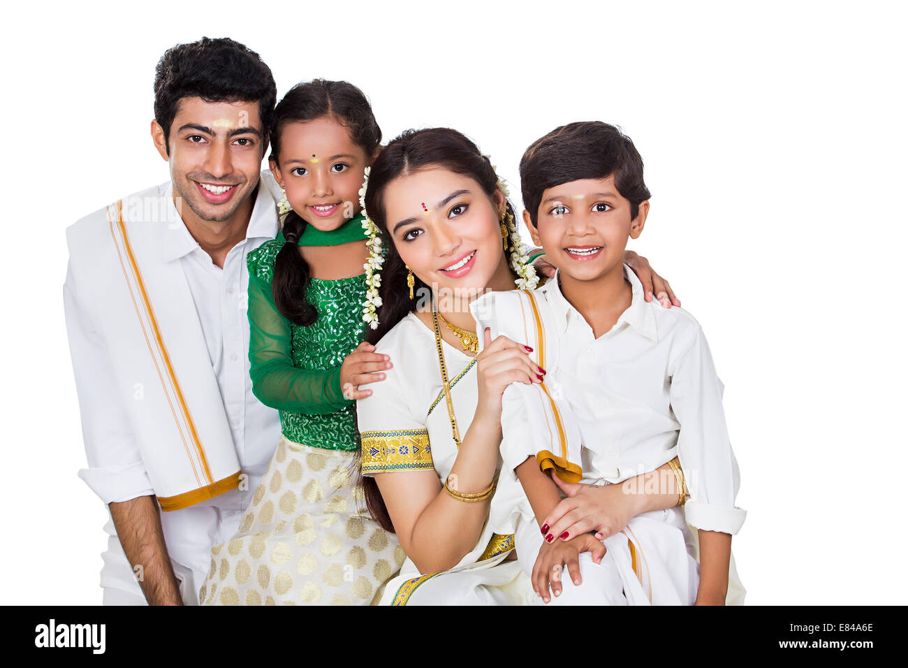 Sud famiglia indiana seduta Foto Stock