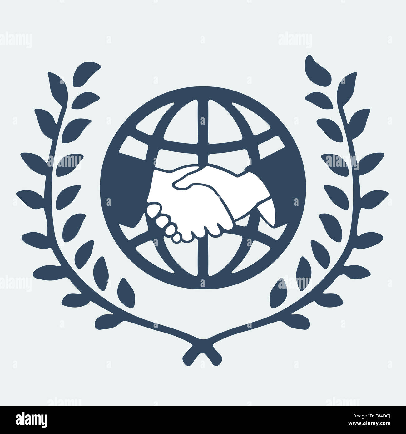 Stretta di mano del simbolo e del pianeta Foto Stock